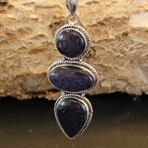 Blue Goldstone Sterling Silver Pendant Necklace - Celestial Elegance